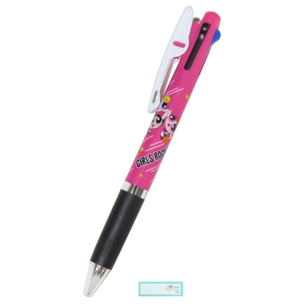 Powerpuff Girls Ballpoint Pen, 3-Color Jetstream 0.5mm, Made In Japan, JUMP & TOUCH Set (Pen, Name Sticker)