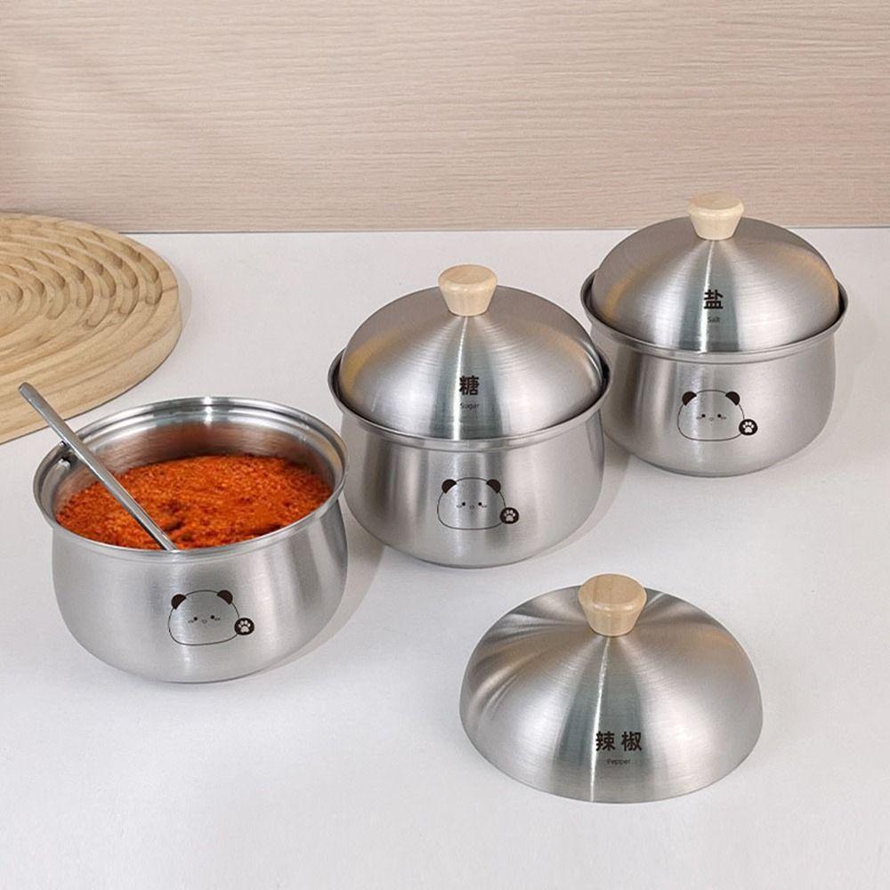 Silver Stainless Steel Sugar Bowl Large Capacity Seasoning Jar Durable Salt Organizer  for Kitchen
