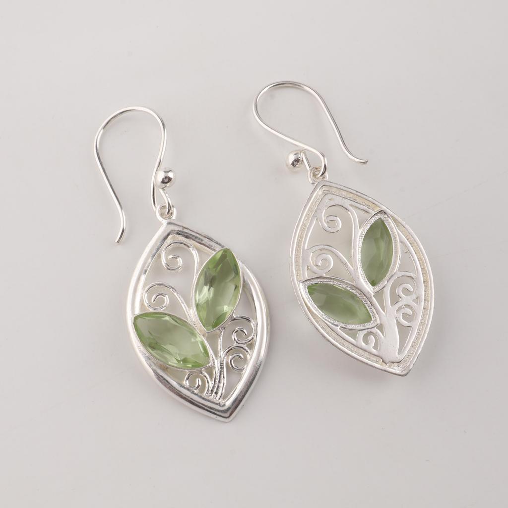Green Amethyst Gemstone Sterling Silver Handmade Earring, 925 Silver Women Jewelry, Engagement Gift, CE-24-14