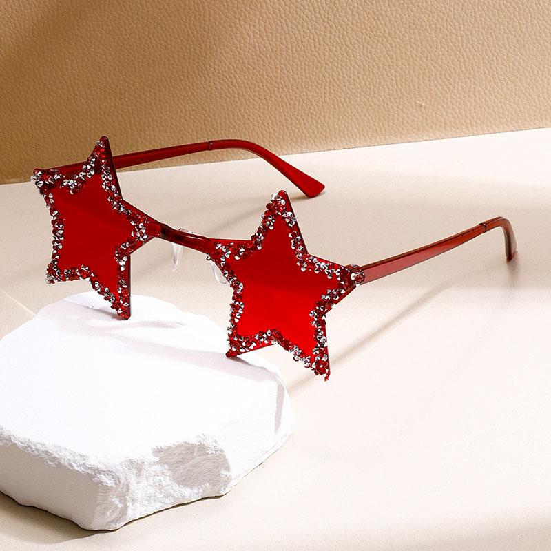 Fashion Candy Color Shades with Crystal Shiny Retro Rimless Star Women Ins Brand Design Sunglasses Chic Beach Sun Glasses