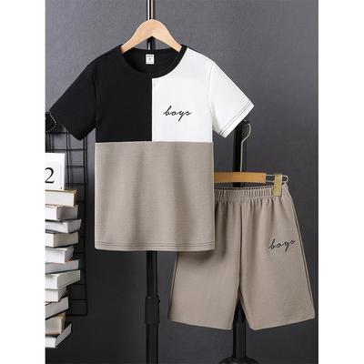 New Two-Piece Summer Kids Fashionable Splicing Color 3d Print Boys Casual Sportswear Children's Clothes