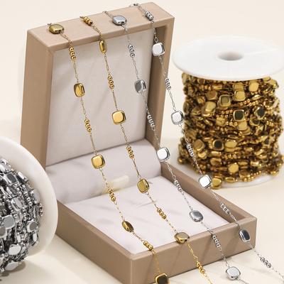 Edelstahl Quadratisch Handgefertigt Kette + Perlen Schlüsselbein Kette Handgefertigt DIY Armband Halskette Ohrringe Zubehör