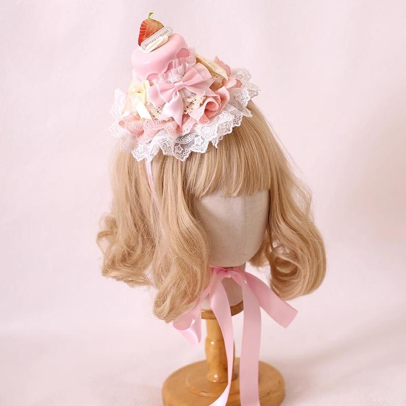 Original Lolita Handmade Pink and Blue Lace Anthony Cake Top Hat Lolita Cute Sweet Lo Mother Dress Up