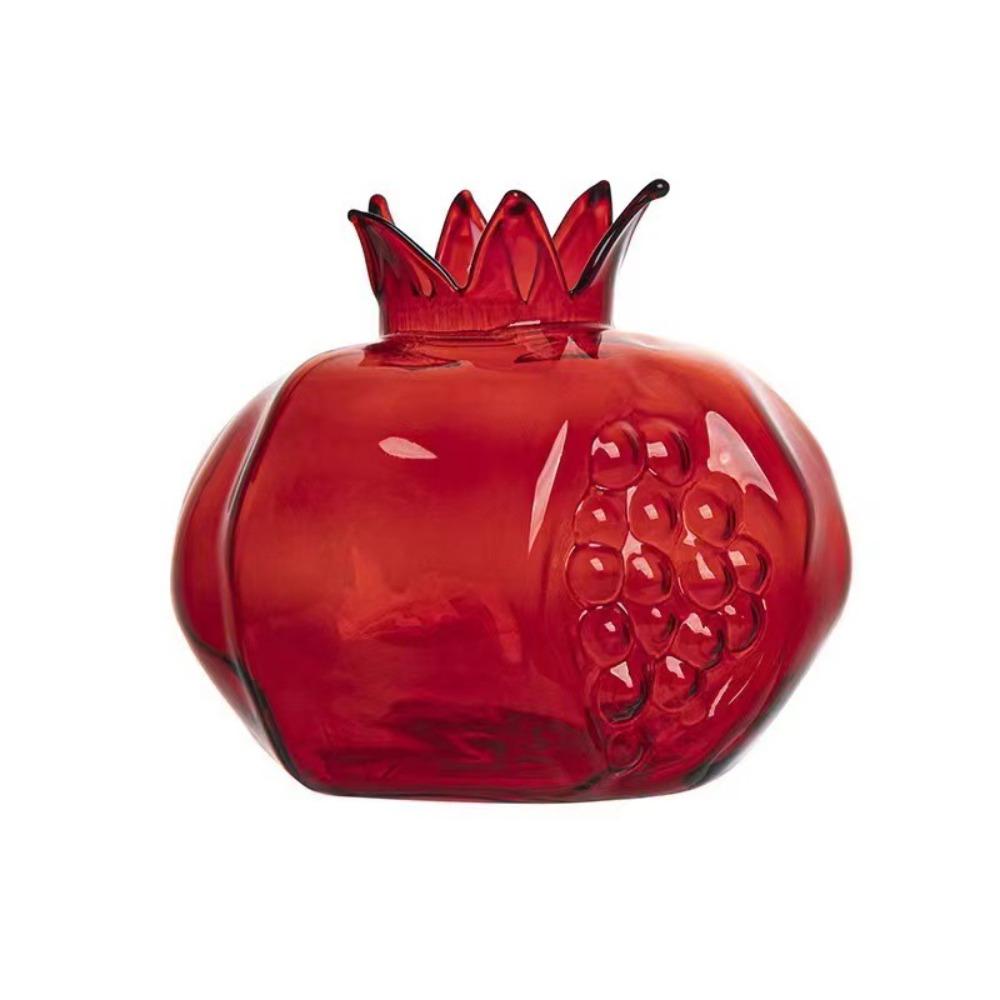 Unique Shape Transparent Pomegranate Glass Vase Red Decorative Hand-Blown Glass Vase Hydroponic Flower Vase Desktop Ornament