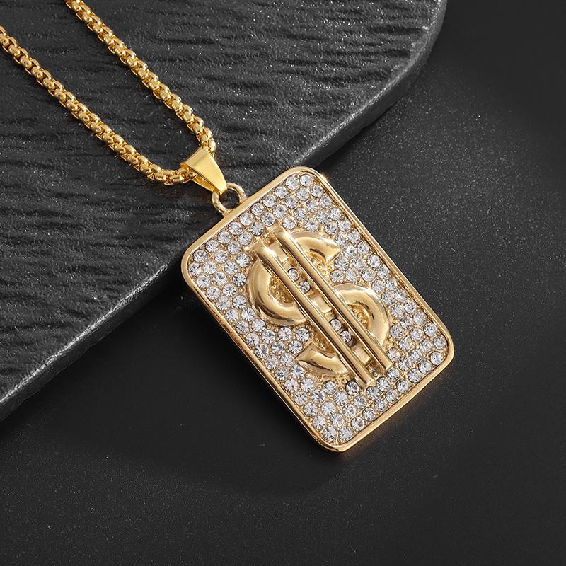 Hip Hop Zircon Dollar Sign Pendant Necklace Men Women Punk Fashion Rock Rap Jewelry Gift