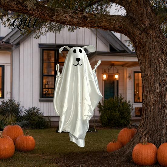 Reusable Halloween Party Decorations Hanging Ghost for Outdoor Decoration, Cute Flying Satin White Festive Atmosphere Decoration Home, Tree,