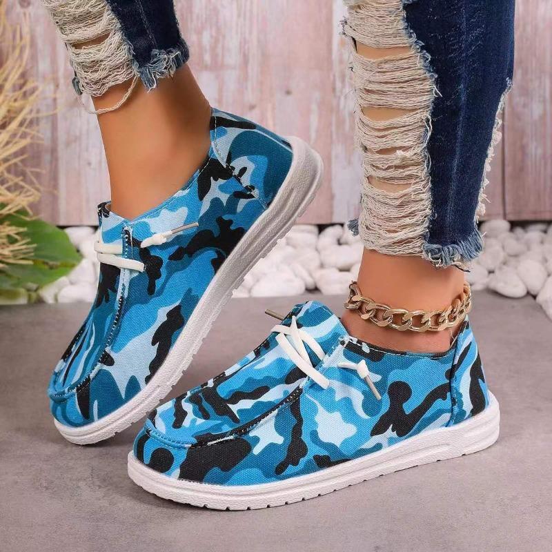 Plus Size Spring New Lace-up Camouflage Canvas Women's Flat Casual Shoes Women's Cloth Shoes