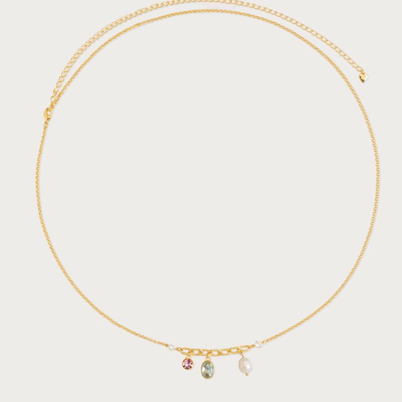 Personality Necklace Pearl Oval Zircon Pendant Collarbone Necklace Electroplated 18K Gold Color Retention