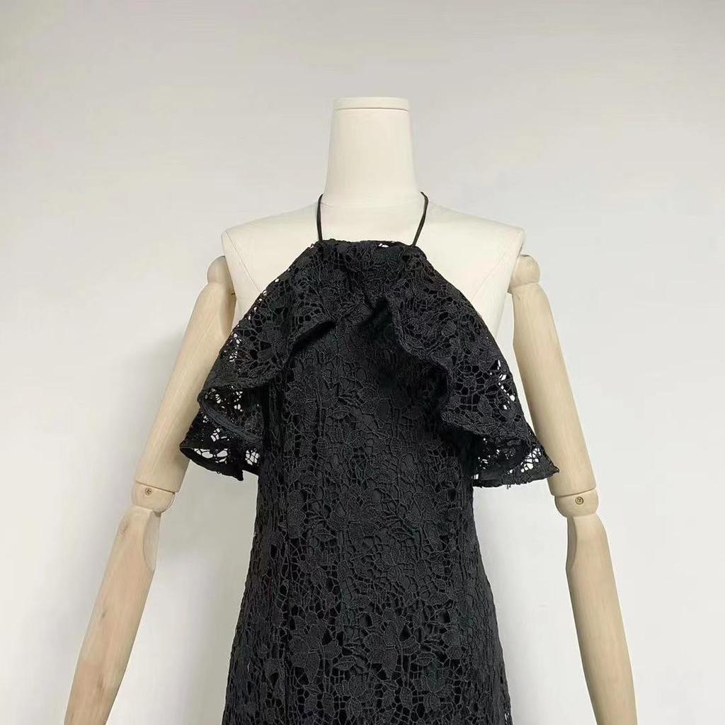 Summer 2023 European Sexy Tight-Fit Waist Hollow Long Dress