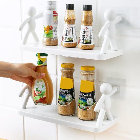 Mini Figures Storage Rack Cartoon Wall-Mounted Organizer Punch-Free Wall Storage Shelf for Kitchen Bathroom Living Room