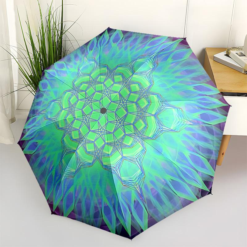 

1pc Kaleidoscope Pattern Automatic Umbrella - Stylish, Durable, with 8-Rib Manual Open Design, Elegant Black Handleyy250920189