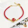 New Arrival Red Heart-Shaped Crystal Gold-Plated Flower Leaf Leather Bracelet Luxury For Women Girls Travel Vacation Jewelry