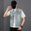 Herren Frühling, Sommer, Herbst hellblaue Jeansweste, koreanischer Stil schmal geschnittene Jacke, auf der Schulter aufgerissenes Loch, Export Tanktop, Herrenbekleidung