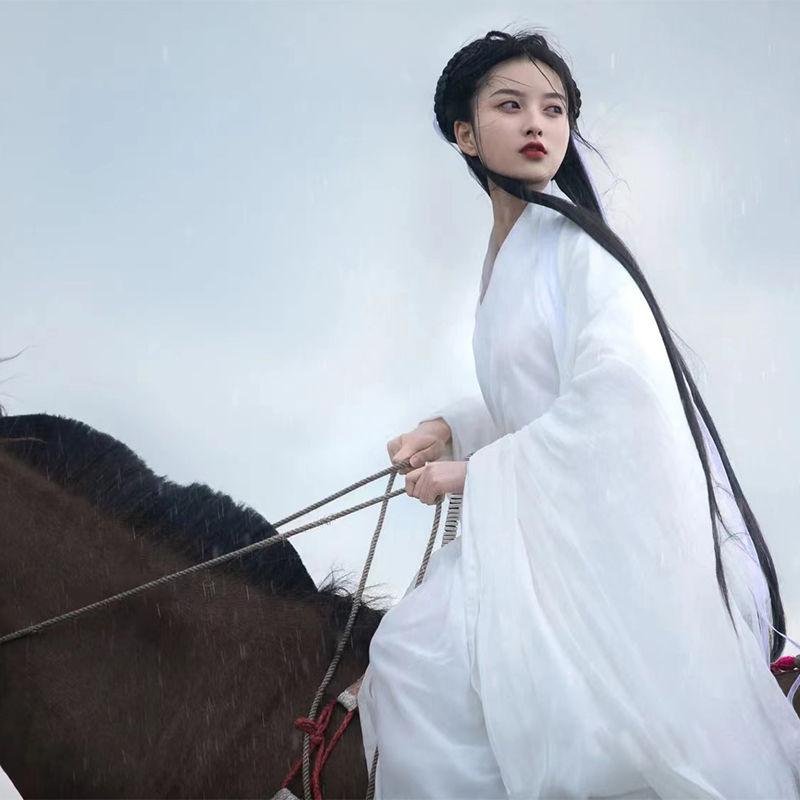 Chinese Wei And Jin Dynasty Style Hanfu Fairy Elegant White Cos God Girl Suit
