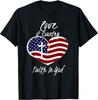 Patriotic Christian Faith In God Heart Cross American Cotton Tee - MADE IN USA