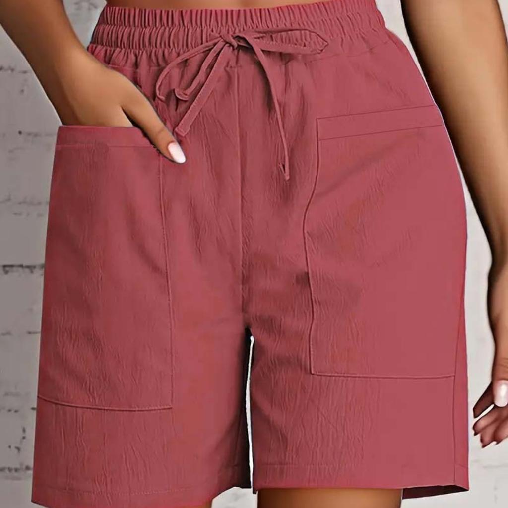 Women's High Waist Shorts Summer - Loose Fit Casual Shorts with Pockets, Solid Color Bermuda Shorts for Outfits