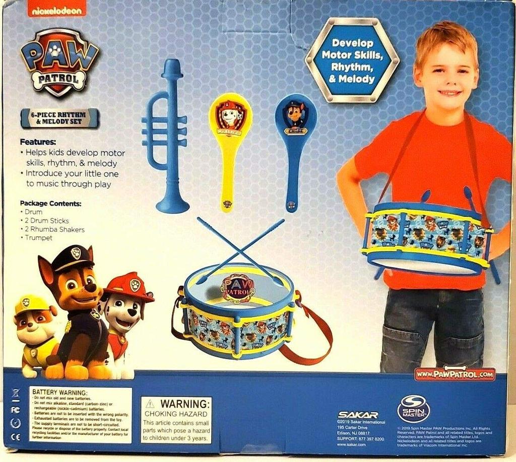 Sakar Paw Patrol Dětský buben Hudební hračka Paw Patrol Bicí sada pro hudební vzdělávací nástroj se 4 2 a popruhem na buben 6dílná sada, Děti, Paličky,