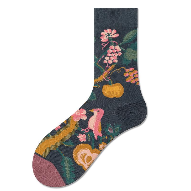 Ponožky Tide Retro Flower: Bavlněné ponožky střední délky pro ženy a muže, trendy párový styl pro jaro/podzim.