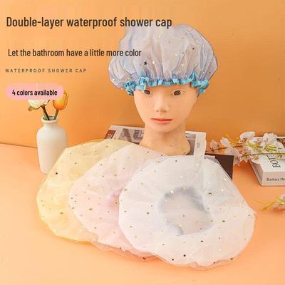 Women's Double-Layer Waterproof Mesh Shower Cap - Anti-Oil Fume Hair Cover for Bath & Kitchen