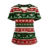 Women's Short Sleeved Christmas Printed V-neck Buttonable Side Slit Top T-shirt
