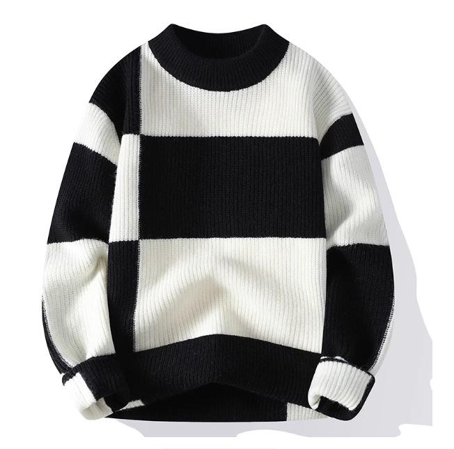 Men s Fashionable Velvet-Lined Knit Sweater - Thick, Warm Base Layer for Autumn & Winter L