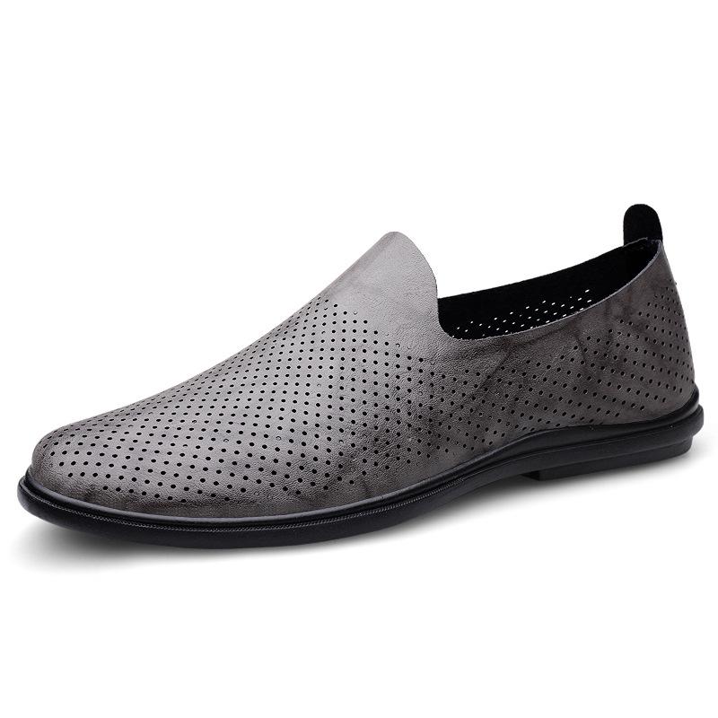 Men s Big Size Summer Breathable Slip-On Leather Casual Shoes 45 серый