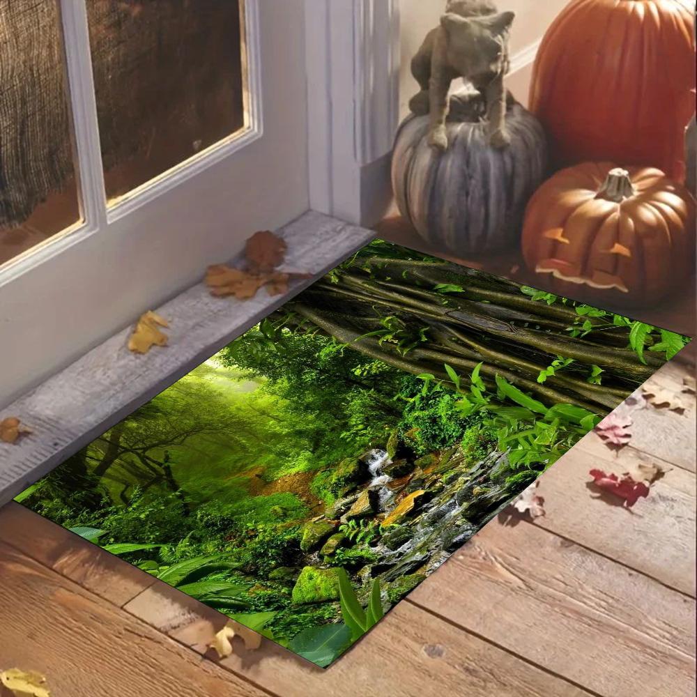 1pc Forest Tree Jungle Animal Landscape Absorbent Mats Anti-Slip Mats Home Decor Supplies Carpets Home Kitchen Floor Mats