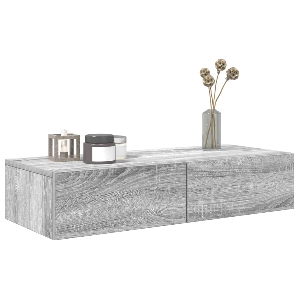 Wall Mounted Shelf with Drawers Grey Sonoma 80 x 33 x 17 cm Particleboard