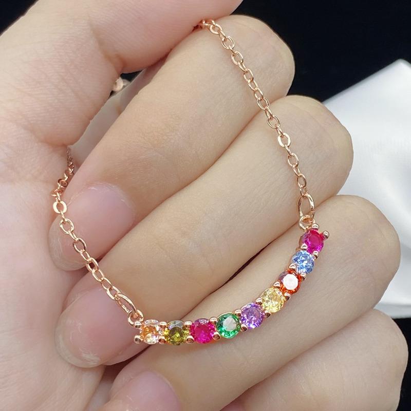 BELLA BOX New Imitation Seven-color Rainbow Natural Tourmaline Plated Rose Gold Pendant Necklace For Women
