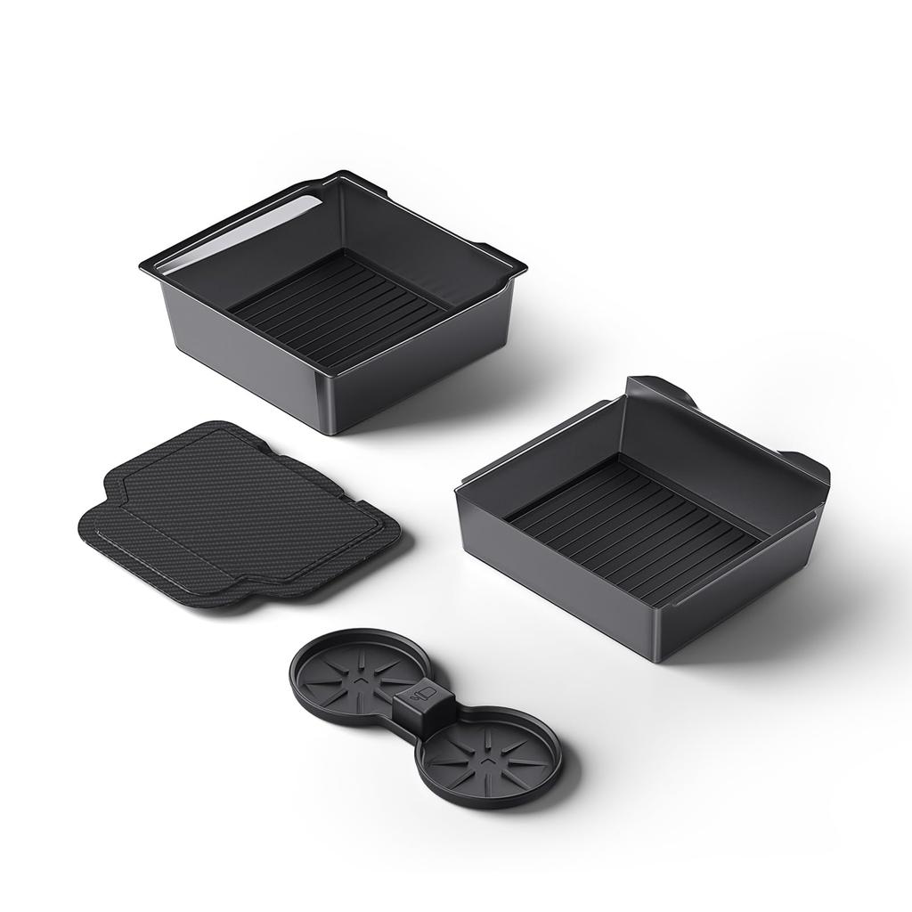 CARENTR Tesla New Model Y Juniper & Model 3 Center Console Organizer (Dual-Tier Storage, Smooth Slide) – Compatible with Model 3 (2024-2025) / New Mod