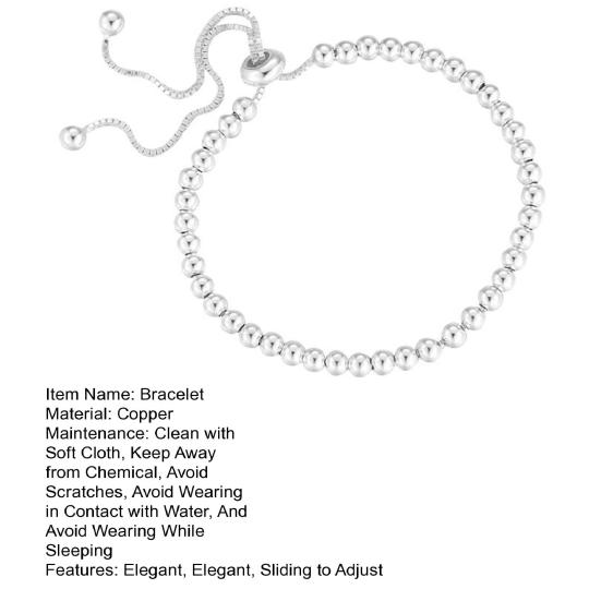 Adjustable Bolo Bead Bracelet Handmade Silver Bead Slider Bracelet for Women Alloy