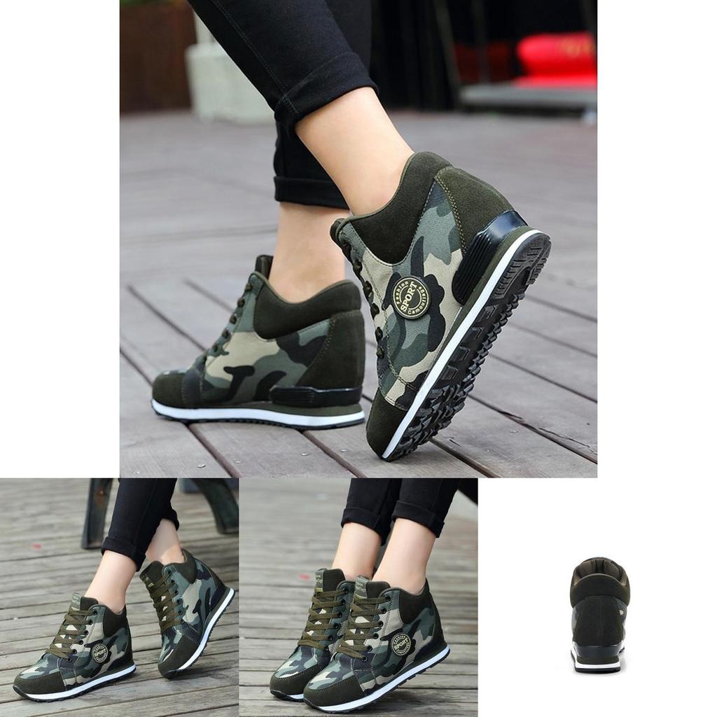 Classic Camouflage High-top Sport Shoes For Women With Height Boosting 6.5cm Sole