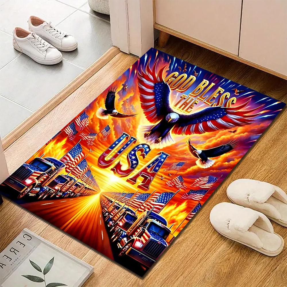Patriotic USA Eagle with Flags and Trucks Patterned carpet, suitable as a non slip play mat for the living room and bedroom sofa