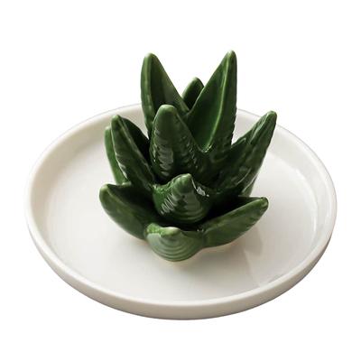 Ceramic Tabletop Decoration Aloe Ring Holder Jewelry Tray Ceramic Cactus Ring Dish Trinket Tray for Phone Christmas Ornament