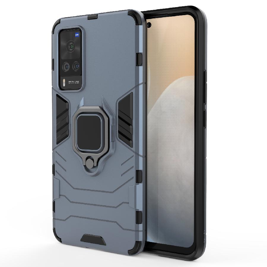 For VIVO X60 Pro X50 IQ007 V20se Y31 Y51 Y52S Y73S Y70S S7 V19 Plastic Shockproof Back Case Ring Holder Armor Bumper Phone Cover