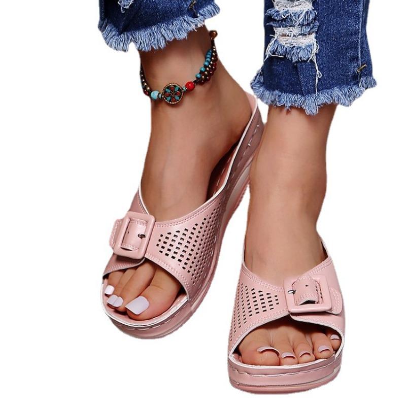 Summer New Sandals Women's Slope Heel Casual Women's Shoes Large Size Slippers Women's Outer Wear