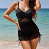 Women's New Mesh Patchwork Sexy Drawstring One Piece Bikini