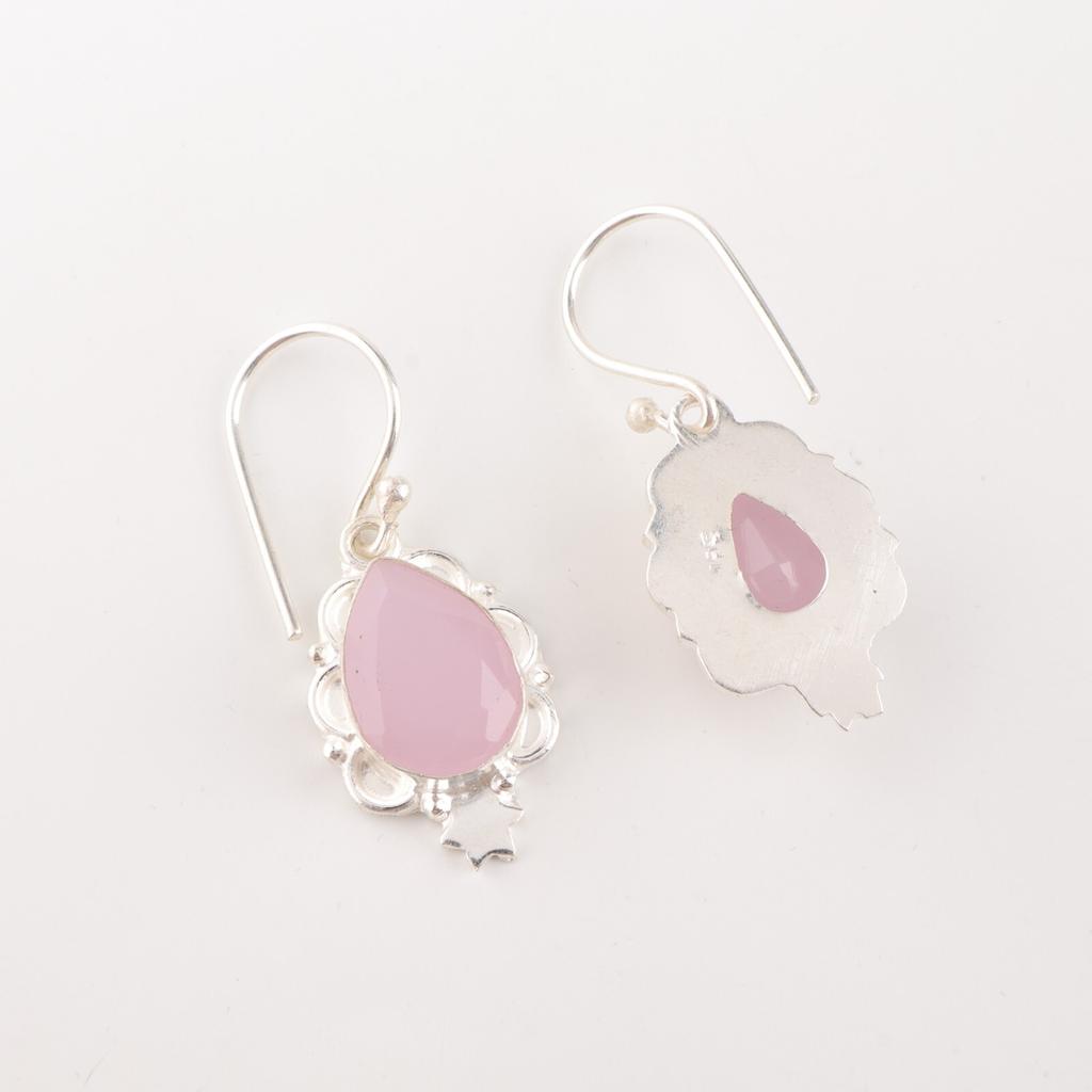 Rose Chalcedony Gemstone Earring 925 Stamped Silver Handmade Fashionable Jewelry EE-163-19