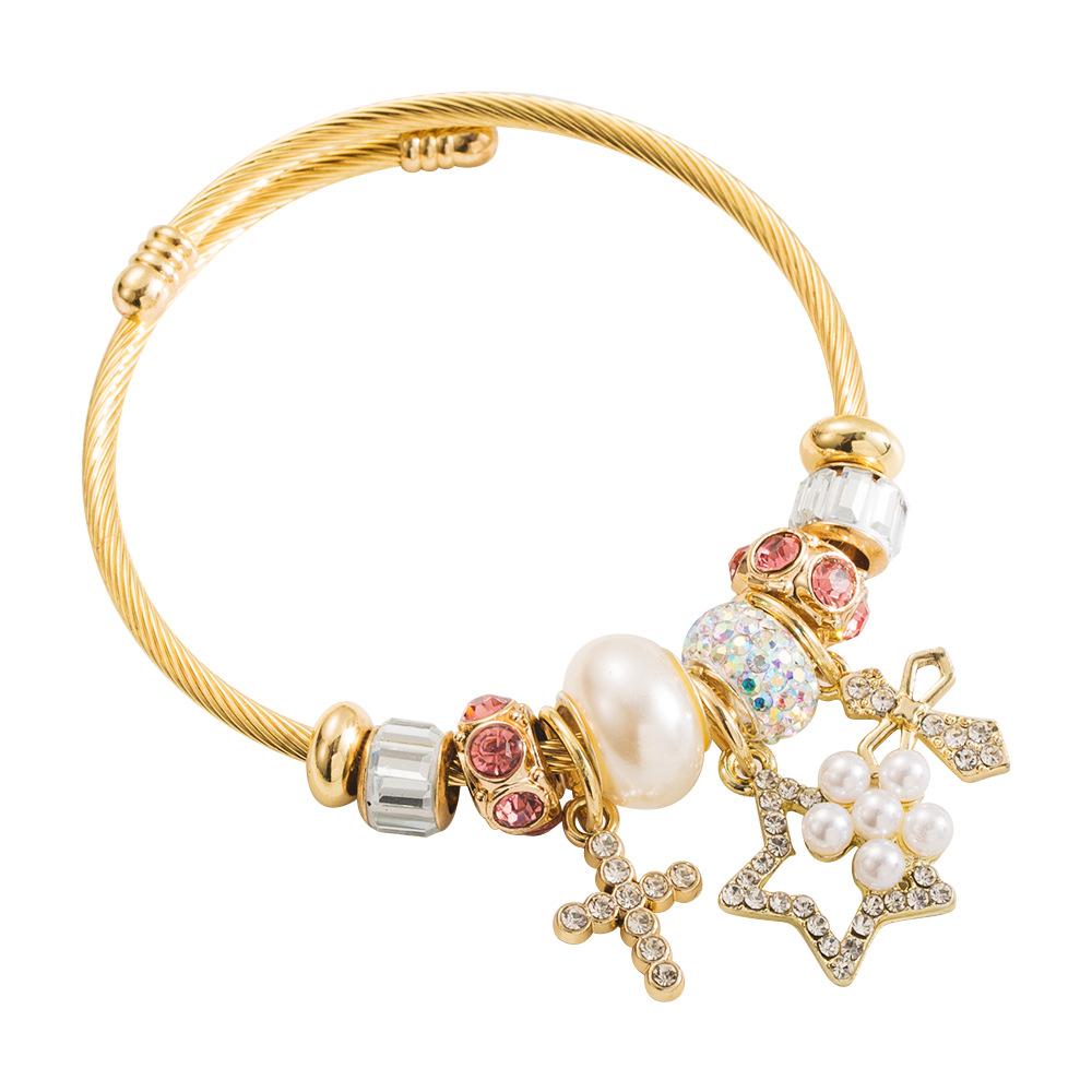 European and American Fashion Korean Style Open Bracelet for Women Heart Cross Bear Inlaid Diamond Bracelet