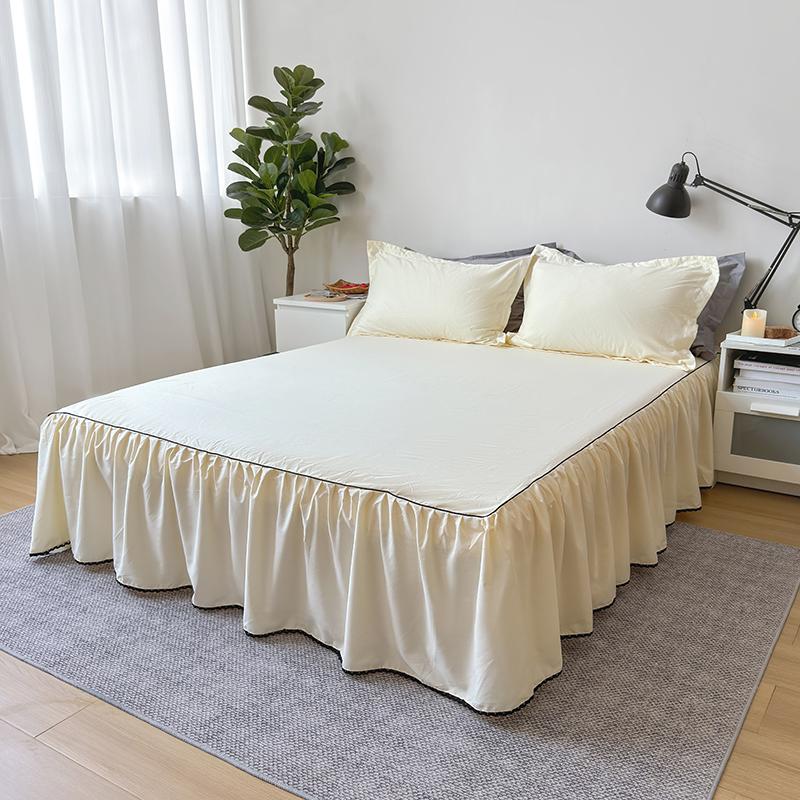 Skin-friendly Bed Skirt Pure Cotton Bed Cover Solid Color Bedspread with Ruffles Home Bed Linen jupe de lit (No Pillowcase)