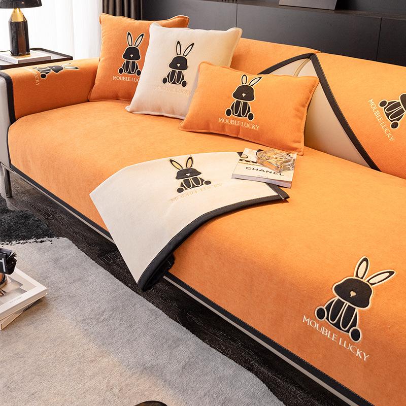 

Современная вышивка, чехол на диван с кроликом, нескользящий, черная окантовка, угловые чехлы для дивана, защита мебели для одиночного кресла, диванные подушки 70x70