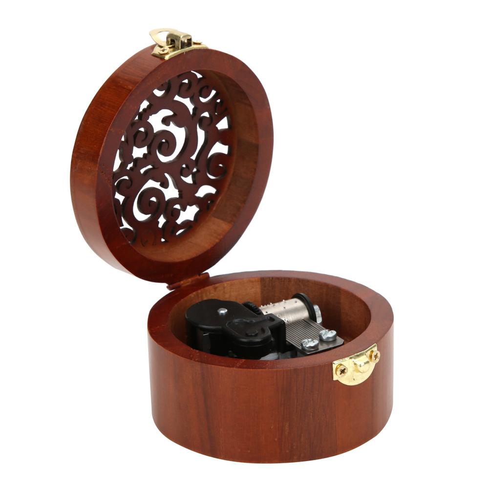Retro Style Round Shape Music Box Beautiful Hollow Out Musical Jewelry Box Home Ornament
