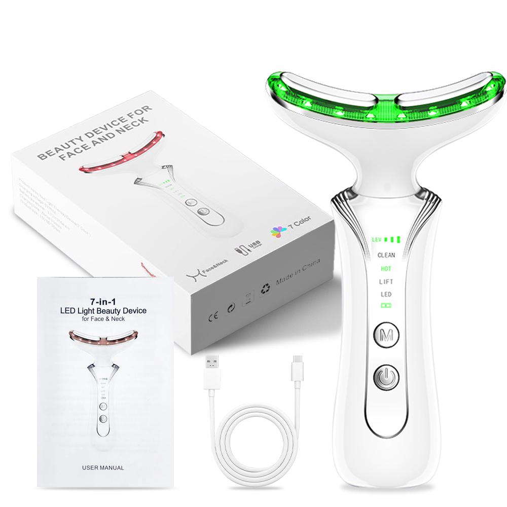 7 Color Light Beauty Device Microcurrent Face Neck Massager Firming Lifting Warm Compress Multimode Home Facial Beauty Instrument