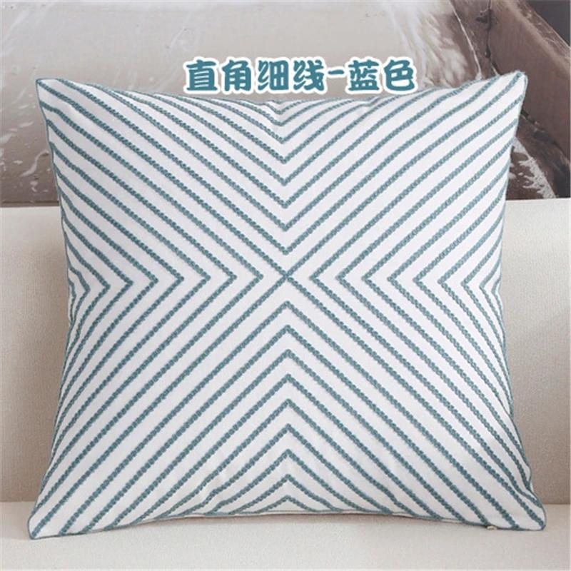 New 100% Cotton Woolen Embroidered Geometric Cushion Cover Modern Nordic Style Pink Blue Pillow Cover Cotton Throw Pillows Case