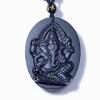 Kryształowy Obsydian Tajski Ganesha Czteroramienny Amulet Bogactwa z Wisiorkiem Matki i Słoniątka