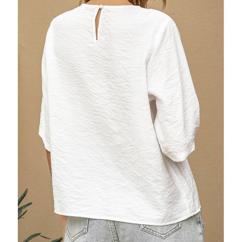 DAFIFY Women's Fashion Casual Summer Spring Solid Color Print 1/2 Sleeves O-Neck Blouses & Shirts