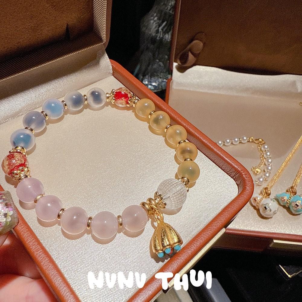 Ancient Filigree Color Sugar Heart Powder Chalcedony Lotus Root Blessing Bead Bracelet, New Chinese Style, Enamel Color Gourd Fulu Necklace