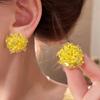 Embroidered Ball Flower Stud Earrings with Contrasting Resin for Stylish Women; Sweet Fashion Ear Jewelry