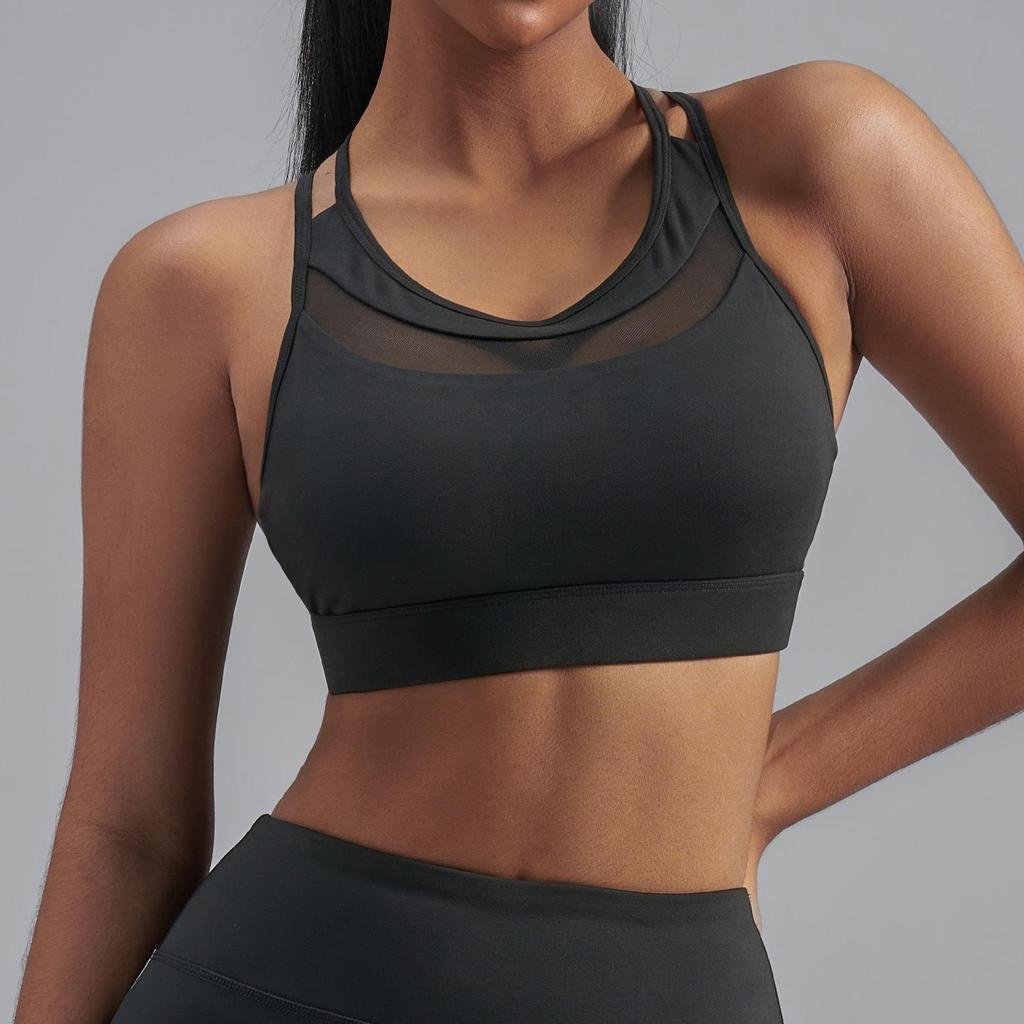 Juyitang European Size Shockproof Sports Bra with Thin Straps and Fixed Cups for Yoga