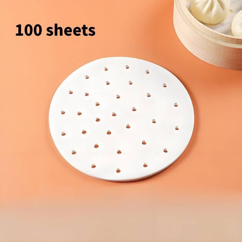 Disposable 100pcs Perforated Bamboo Steamer Liner Round Non Stick Paper Fryer
